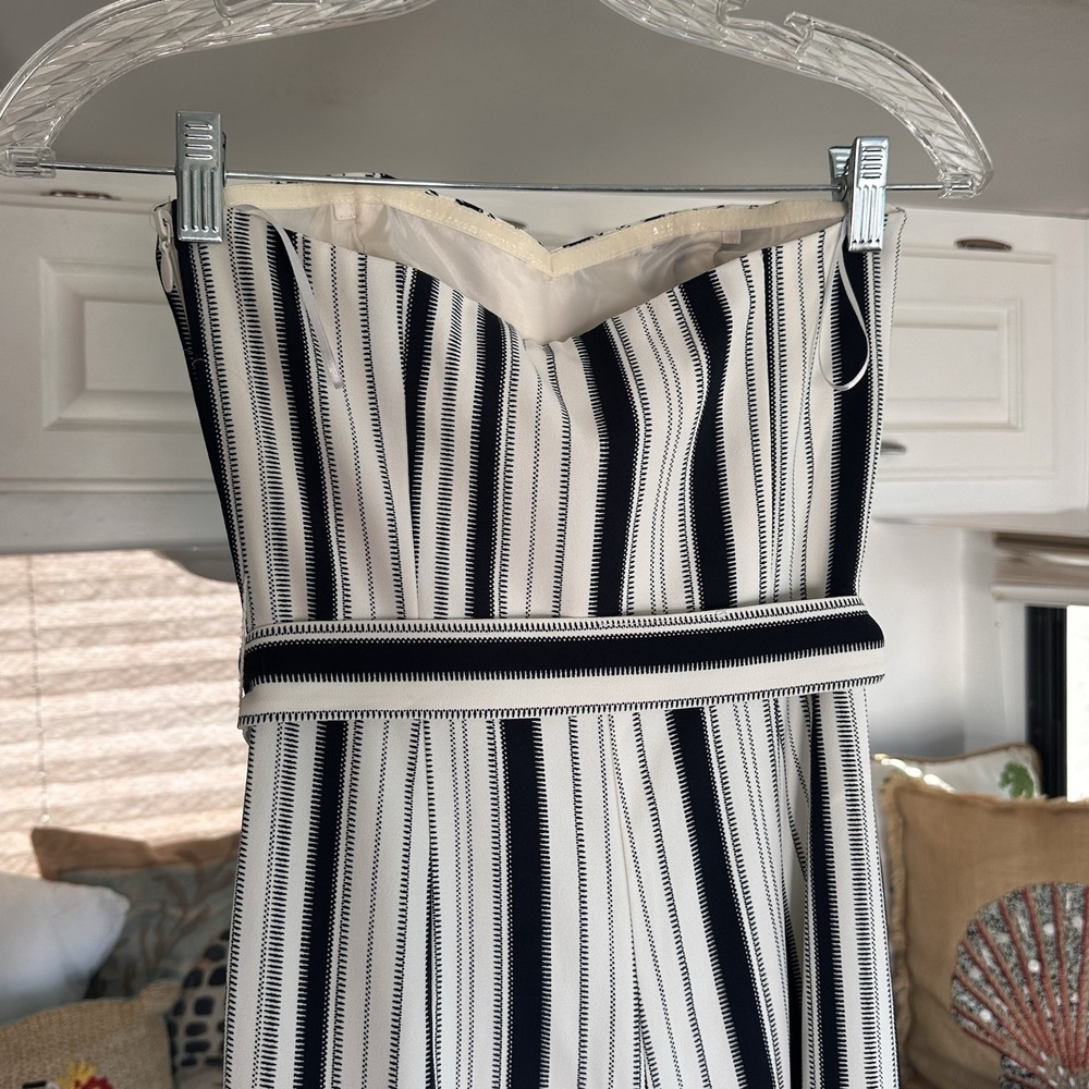 NWT H&M Chic Strapless Jumper Size 0 Wide Leg Crop Black White Striped Belted - Picture 5 of 9